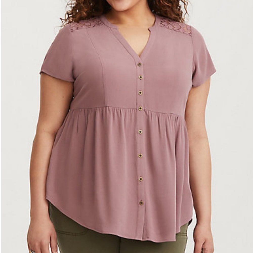 Torrid Dusty Purple Lace Crepe Babydoll Blouse